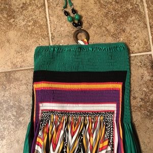 VIBRANT MULTICOLOR MAXI SUN DRESS W UNIQUE HALTER